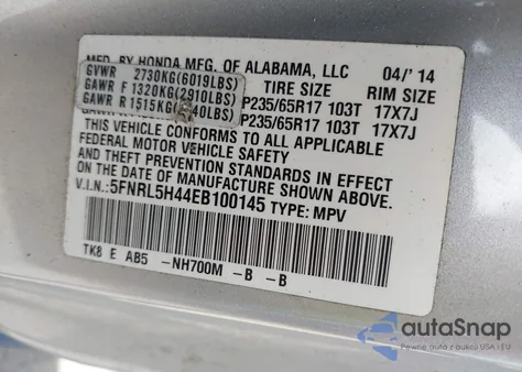 2014 Honda Odyssey Ex from USA, damaged, VIN 5FNRL5H44EB100145